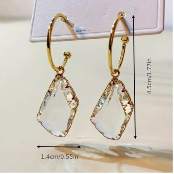 NEW Esthar 18K Gold Plated Clear Crystal Drop Hoop Earrings - Picture 5 of 5